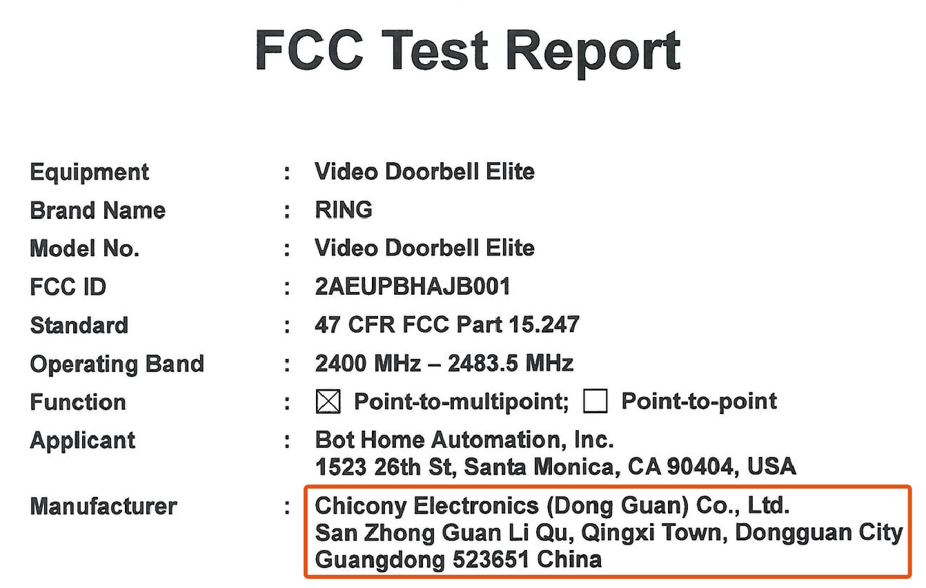 智能门铃RING 中国的代工厂是哪个?